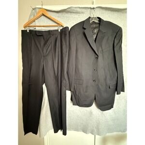 Lineage Suit Men's 50 XL Long Jacket 44 XL Long Pants Black Wool Formal Set